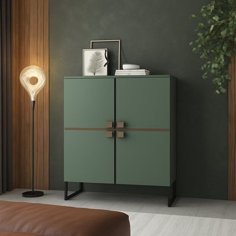 Credenza Guerina, Madia 4 Ripiani, 8 Vani, 4 Ante, 108x40x144h cm Verde (1/4)