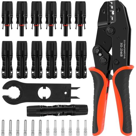 Kit de Pince à Sertir Solaire, Pince à Sertir pour 2.5-10mm², 6 Paires Connecteurs de Câble de 10 mm², 6 Paires Connecteurs Mâles/Femelles,1 Pièces de Clé, pour Connexion Câble Connecteur Solaire (1/5)