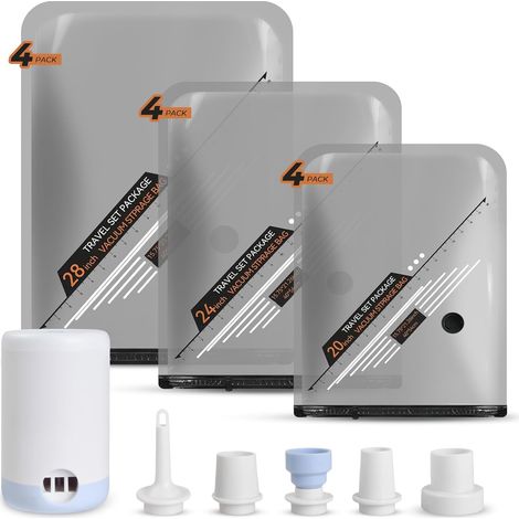 12 Pièces Sac sous vide vetement aspirateur,Sac de Rangement Sous Vide,Housse de rangement sous vide,Avec Bomba Eléctrica Portátil, s pour Voyages(4x40x54cm,4x 47x64cm,4x 54x74cm) (1/5)