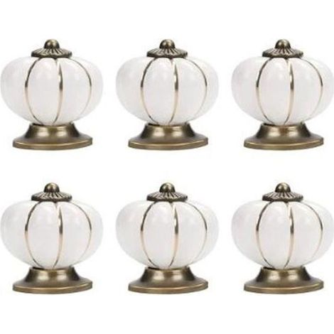 Handle of drawer vintage - Ceramic - White - Shape of citrouille - Set of 6 - 39x39MM (1/4)