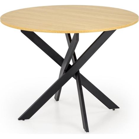 Table à manger ronde 100 cm plateau en chêne doré et pieds noir EDGAR (1/5)
