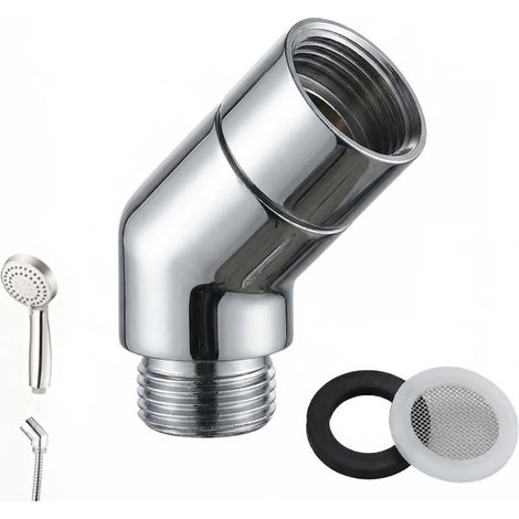 Adaptateur de Pommeau de Douche en Laiton Massif, Raccord Coudé à 135 Degrés avec Connecteur d’Extension G1/2" Chromé et Rotatif, Standard Nord-Américain Anti-Fuite pour Salle de Bain (1/5)