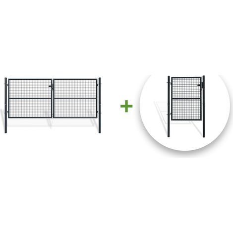 Pack portail grillagé OLGA 300x130cm + Portillon OLGA 100x130cm Gris
