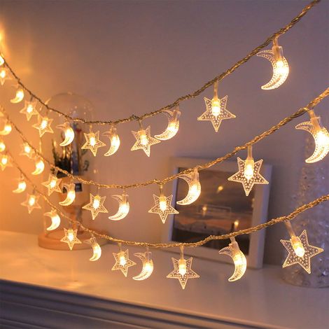 Guirlande Lumineuse Étoile Lune - 20 LED Blanc Chaud - 3 M - Alimentation Piles - Décoration Chambre Enfant Tente De Camping (1/5)