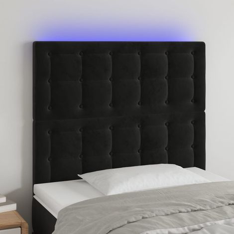 Tête de lit à LED pour lit simple, Cadre de lit, Tableau décoratif de chevet Noir 90x5x118/128 cm Velours SDG26582 (1/5)