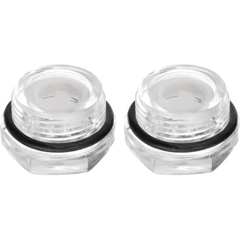 2Pcs Verre de Vue d'Huile de Compresseur d'Air M22 x 1,5mm Mâle Jauge de Niveau de Liquide Plastique Fenêtre Indicateur Huile à Tête Hexagonale avec Joint Torique, Transparent (1/5)