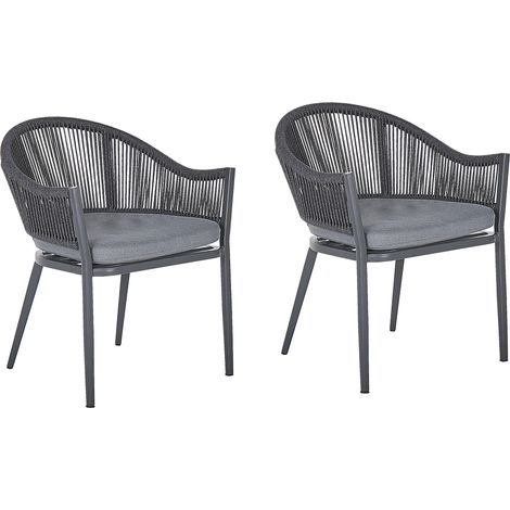 Conjunto de 2 sillas de comedor de jardín estructura de metal gris con cojines diseño de cuerda moderno Mileto (1/5)