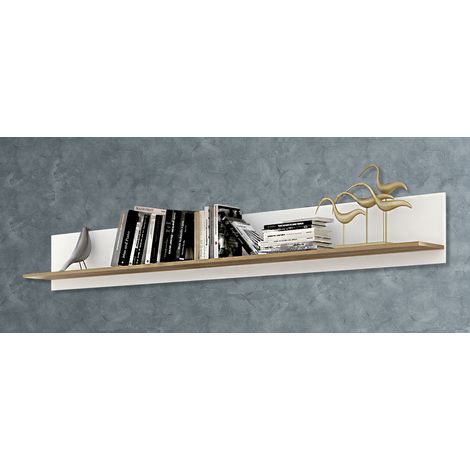 Etagère murale coloris Chêne cambrian/blanc - Longueur 202 x profondeur 23,3 x hauteur 27,9 cm -PEGANE- (1/2)