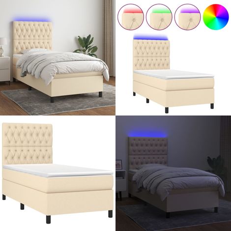 Sommier à lattes de lit et matelas et LED Crème 90x190 cm Tissu - Sommier Tapissier - Lit Plateforme - Lit Avec Rangement - Lit Design - Lit Moderne - Home & Living (1/5)
