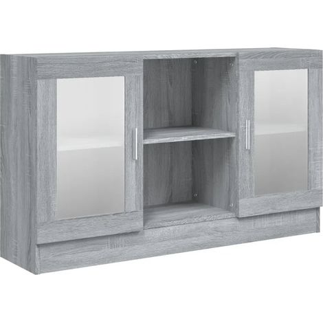 Mobile contenitore con ante in vetro 120 x 30 x 70 cm design elegante sala da pranzo legno composito grigio 020048222