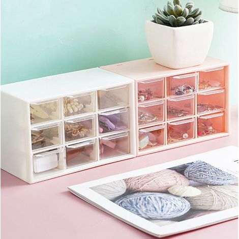 Schreibtisch-Organizer-Box aus Kunststoff mit 9 Fächern, staubdicht, rosa, zur Aufbewahrung von Stiften, Make-up und Schmuck (1/5)