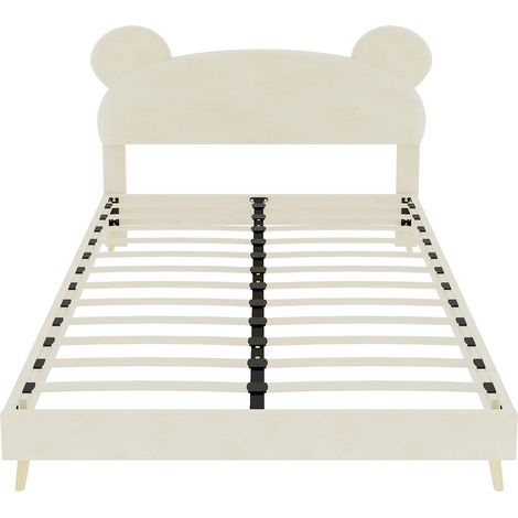 Letto imbottito beige 140 x 200 cm, testiera in peluche e materasso a molle insacchettate HOMVRA (1/5)