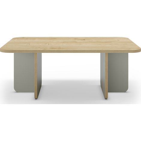 Table basse, table de salon rectangulaire aspect bois coloris chêne et pieds coloris vert - Longueur 100 x Profondeur 60 x Hauteur 42 cm (1/5)