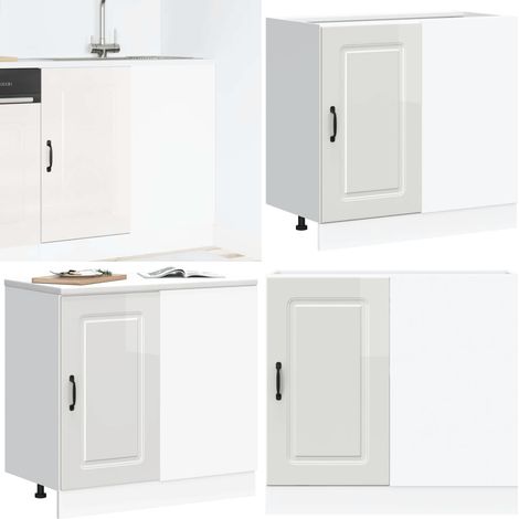 Armario bajo de cocina "Kalmar" de madera de ingeniería blanco brillante - Almacenamiento cocina - Madera de ingeniería
