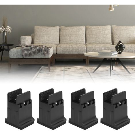 Pieds de table/bureau/chaise ajustables avec clip de vissage - Surélèveurs de lit/canapé - Rubber Noir (4 unités) (1/5)