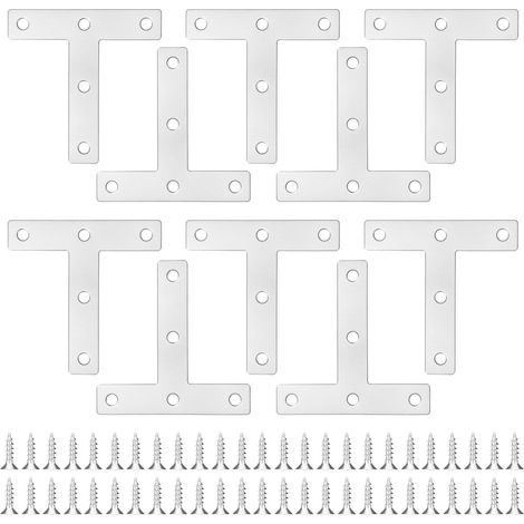 (10 Stück) T-förmige Edelstahl-Möbelverbindungsplatten, mit 80x80mm Schrauben, Reparaturwinkel (1/5)