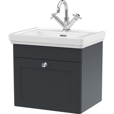 Balterley Swynnerton Traditional Bathroom Wall Hung 1-Drawer Vanity Unit & Fireclay Basin, Dark Grey, 500mm (1/5)