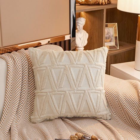 2 pcs Doux tissu moelleux Laine Courte Velours Décoratif Housses de Coussin Luxe Style pour canapé Chambre Beige 45 x 45 cm (1/5)