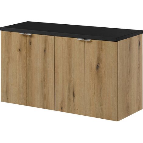 Set NEWPORT 2 Armadi Pensili Sottolavabo con Piano di Lavoro 100x60x40 Effetto Rovere / Nero [en.casa]