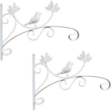 2 Pcs Crochet Blanc Suspension Plante Forme de Oiseaux Supports de Panier Suspendus en Métal pour Jardin Balcon