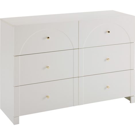 CAIziCommode à 6 tiroirs – commode blanche avec portes et tiroirs pour salon et chambre, dimensions: H82/B120/T40 cm