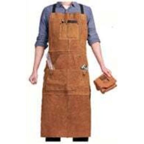 Tablier de Soudeur avec 6 Poches, Tablier de Travail en Cuir Anti-Chaleur Ignifuge, Tablier de Menuisier pour Homme Réglable de M à XXXL, Parfait pour Forgeron, Mecanicien, Atelier NPTERBL, (1/4)