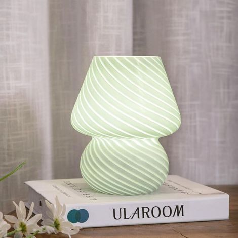 Lampe champignon - Style rétro Murano semi-transparent - Convient pour les chambres, les salons, etc. - 1 pièce (rayures vertes) (1/4)