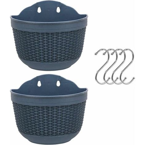 royaluxe - Lot de 2 pots de fleurs suspendus en plastique - Crochets amovibles - Pour plantes de jardin, balcon, patio, extérieur - Décoration - Cadeau (bleu marine) (1/5)