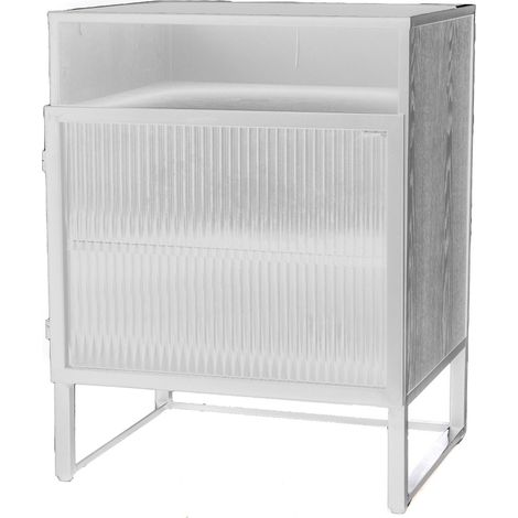 Amadeus - Table de chevet blanche en bois métal et verre L38 cm Rico (1/2)