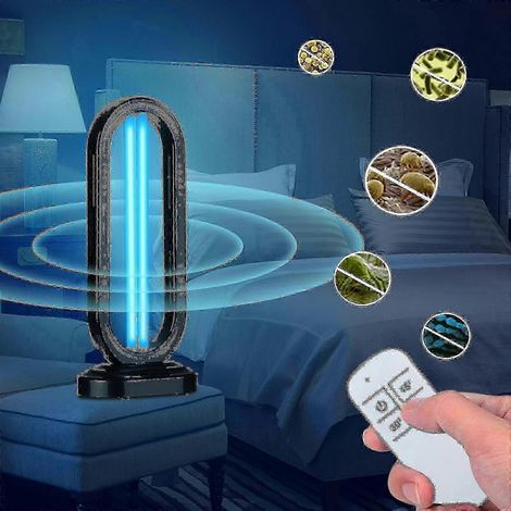 Lampe de désinfection UV verticale 38W compatible avec divers espaces, avec télécommande, stérilisation UVC, mode ozone et réglages de 15, 30 et 60 minutes. (1/5)