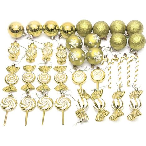 36 Pièces de Boules Noël à Suspendre pour Sapin Noël, Pendentifs en Forme Sphères Imprimées Dorées