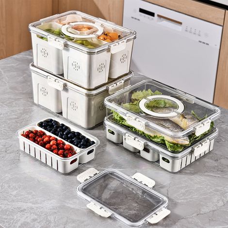 Boîte De Rangement Pour Fruits Et Légumes - Compartiment À Égouttage Détachable - Matériau PET PP - Pour Réfrigérateur Cuisine Maison Restaurant - Lot De 1 (1/5)