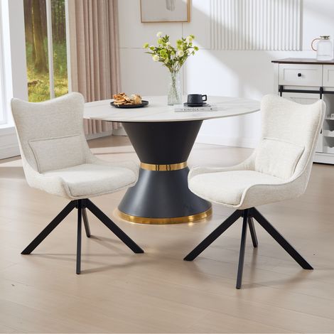 Wahson Esszimmerstühle drehbar 2er Set, 360°Drehstuhl Küchenstuhl aus Chenille Polsterstuhl mit Metallgestell für Esszimmer, Beige (1/5)