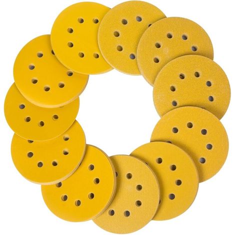Disques de Ponçage Papier Abrasifs 125mm, 110 Disques Abrasifs de Ponçage Ponceuse ronds 8 trous Grain 60/80/100/120/150/180/220/320/400/600/800