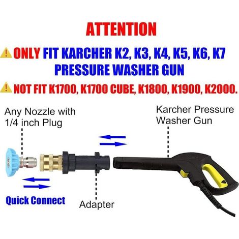 SNQ – Adaptateur de pistolet pour nettoyeur haute pression – Raccord rapide 1/4'' – Compatible Kärcher K2, K3, K4, K5, K6, K7 – Pression jusqu'à 2000 psi (1/4)