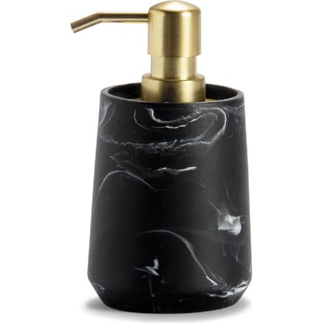 Distributeur de Savon en Polyrésine Noire Effet Marbre et Métal Doré (1/3)