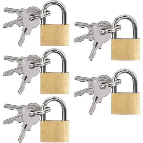 5x Mini cadenas avec clés, laiton, 20mm, pour valises & sacs