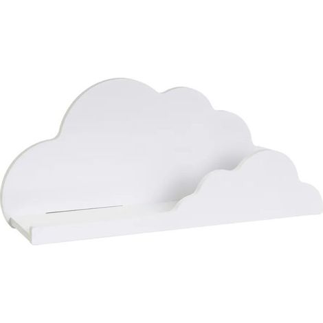 Etagère murale à accrocher au mur pour chambre enfant,forme nuage en pin,coloris blanc-Longueur 60 x Largeur 12 x Hauteur 26 cm (1/5)