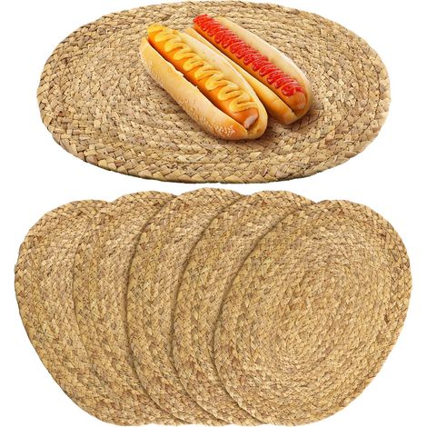 Lot de 6 Sets de Table tissés en Toile de Jute, Sets de Table tressés naturels, résistants à la Chaleur, 6 Tapis de Table Vintage bohème pour décoration de Cuisine à la Maison (1/5)