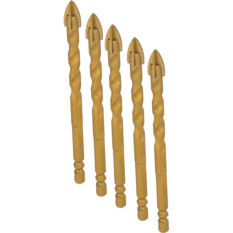 Foret 10mm 5 Pièces Pointe Croix Queue Hexagonale Kit Perçage pour Carrelage Béton Cuivre (1/5)