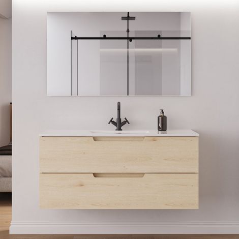 Meuble de salle de bain 120 cm simple vasque - 2 tiroirs - roble calima (bois clair) - SONRIZA (1/5)