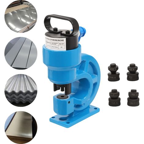 Machine de Perçage Hydraulique, Force de Perçage de 31 tonnes, Profondeur de Gorge de 95 mm, Dimensions de 24,5 cm x 35 cm, Compatible avec des Épaisseurs de Plaque de 6 mm et 10 mm, Comprend 4 Paires (1/5)