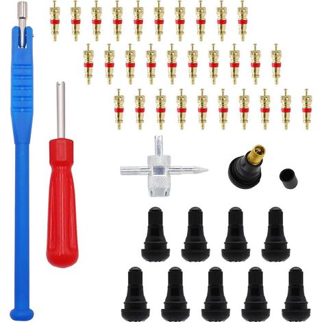 43 pcs démonte-valve pneu outil, valve core remover pour voiture, 30 pcs valve core TR412, kit outillage réparation pneus voitures, camions, motos (1/5)