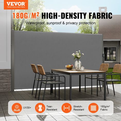 Auvent Latéral Rétractable 180x350 cm Paravent Extérieur Imperméable Brise-Vue Tissu en Polyester 180 g/m² Pare-vent Écran de Sépar… (1/5)