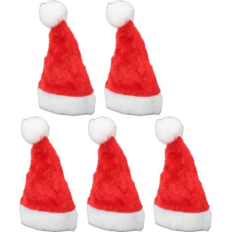 Lot de 5 bonnets de Noël rouges en peluche avec élastique pour chiens et chats, parfaits pour les fêtes et les déguisements. (1/5)