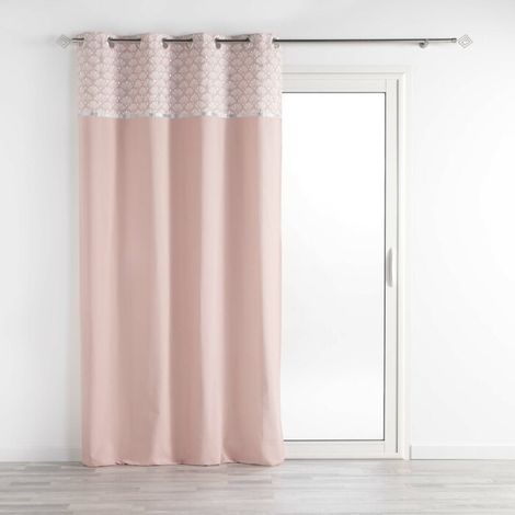 Homemaison – Rideau tamisant à œillets 140 x 240 cm – 100% coton – Motif Art Déco rose – Laisse passer la lumière tout en préservant l'intimité