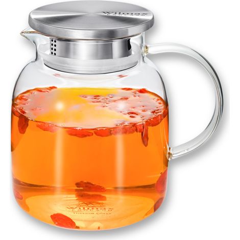 Brocca in vetro per succhi e limonata Caraffa per acqua con coperchio WILMAX 1000 ml (1/5)