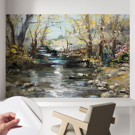 Tapete Selbstklebend - abwaschbar - Tapete mit Motiv - trendige Wanddeko - elegant Fototapete Waldbach 104x70 cm (1/5)