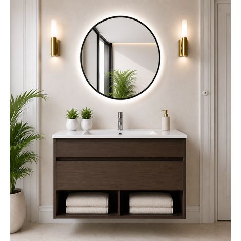 Mobile bagno sospeso con lavabo extrapiano ORIGENBATH NEBARI senza specchio 80x40 cm frassino tea (1/3)