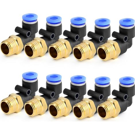 Raccords Pneumatiques Coudés - Lot de 10 - Plastique Renforcé - Connexion Rapide Push-to-Fit - Pour Systèmes d'Air Comprimé - 8mm x 1/4 BSP (1/5)